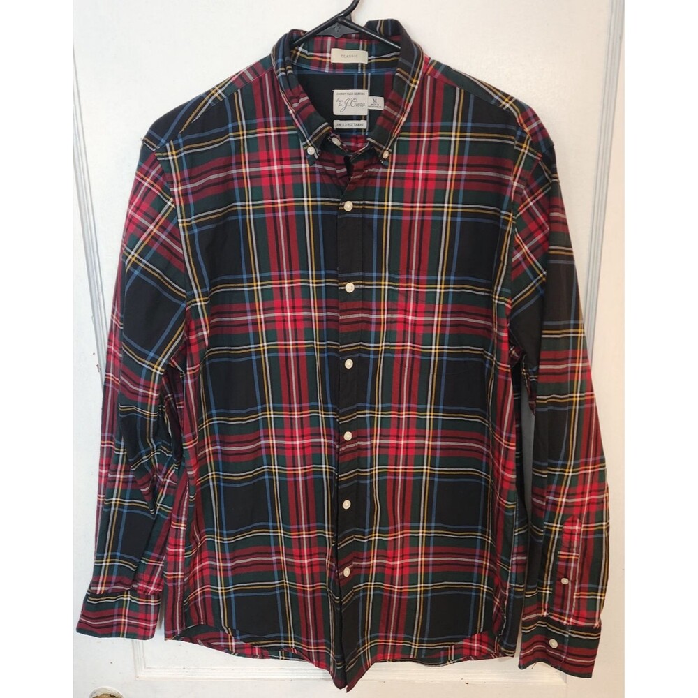 J. Crew 100's 2-Ply Yarns Classic Fit Plaid Button-Down Men Shirt Size M